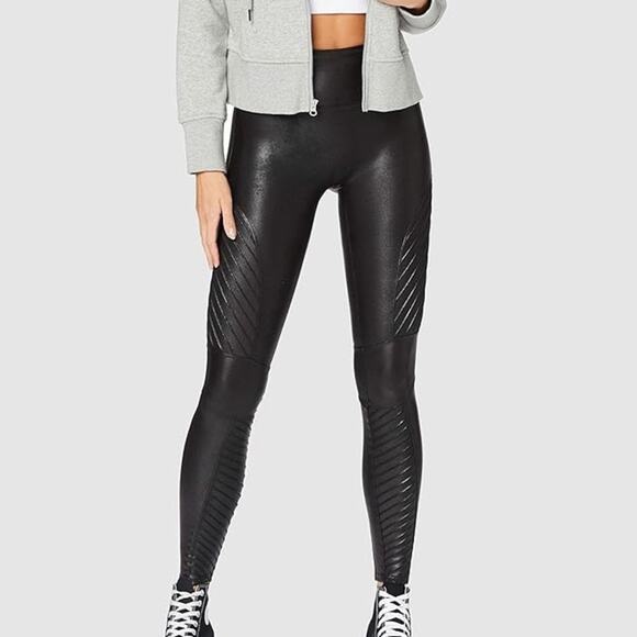 Spanx Faux Leather Moto Leggings in Very Black - Picture 1 of 9